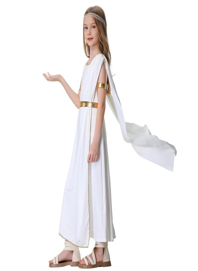 AGCOAH Girls Greek Costume White Kids Greek Goddess Dress 4PCS Toga Costume with Headband Halloween Roman Princess Cosplay Outfit Dress Up 55.1Inch(9-10Y) - Image 2